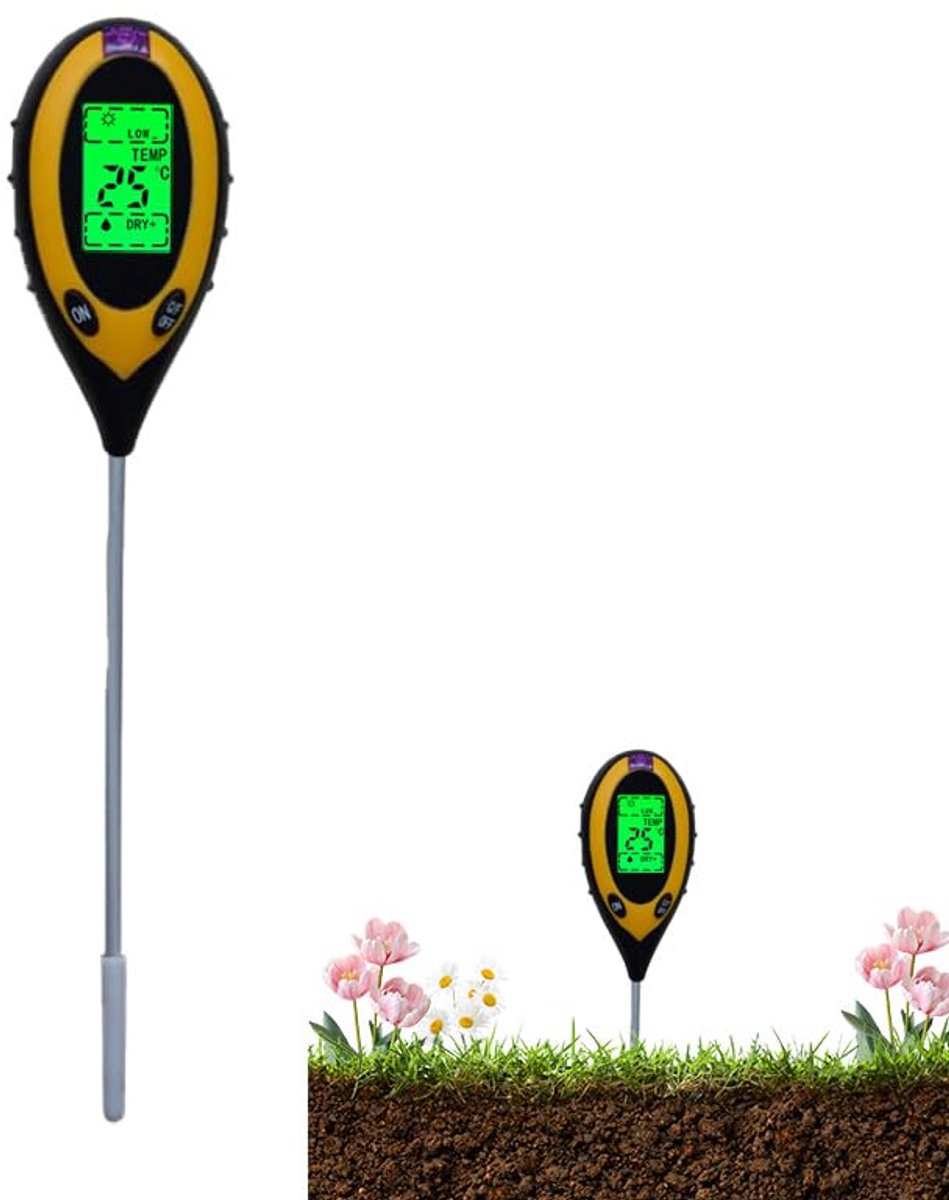 Digitale 4-in-1 Bodem PH-Meter voor Tuinieren - Vocht, Temperatuur, Licht en PH voor Planten, Gazons en Landbouw