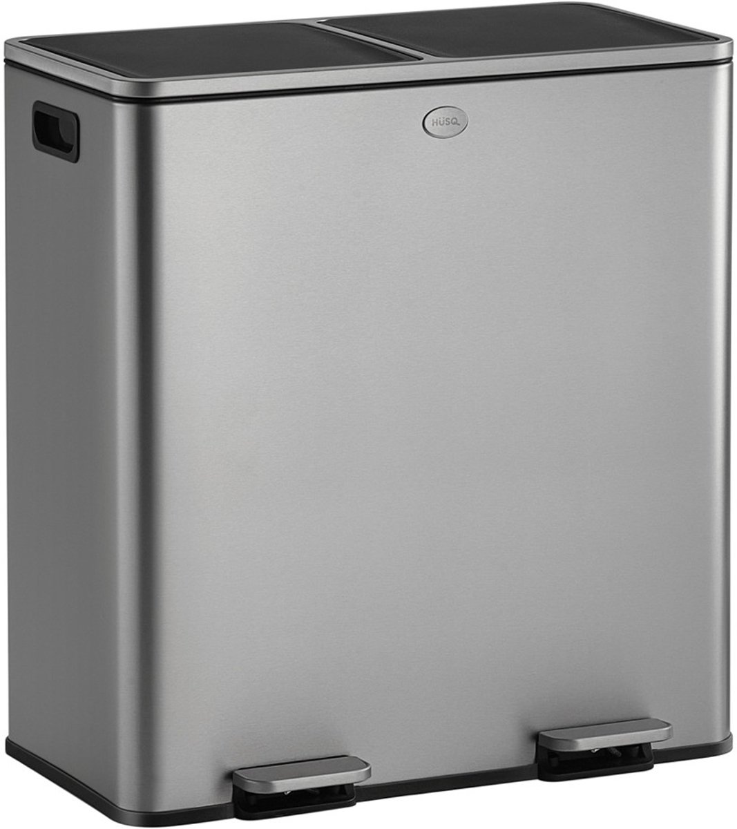 HÜSQ Prullenbak – 60L (2x30L) – Recycle Soft-Close Vuilnisbak in RVS met 2 Vakken – Afvalscheiding Afvalbak – Pedaalemmer in Mat Zilver