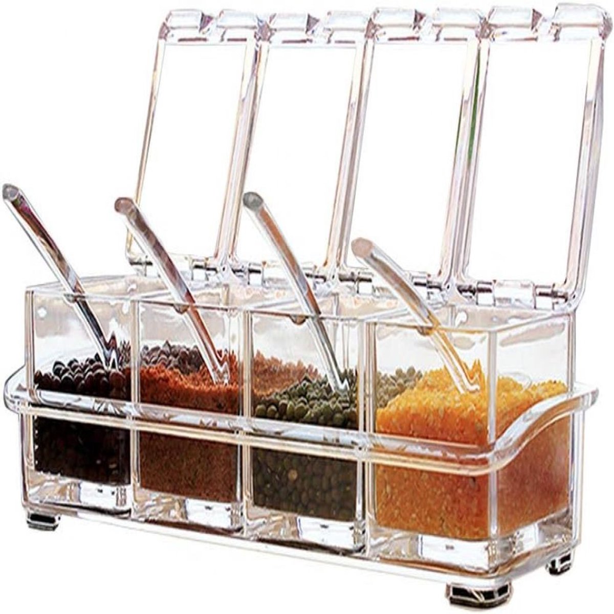QTTVBTNA -Set van 4 Transparante Kruidenpotten – Bewaarpotten voor Zout, Peper, Paprika en Curry – Praktische Keukenopslag voor Specerijen en Kruiden