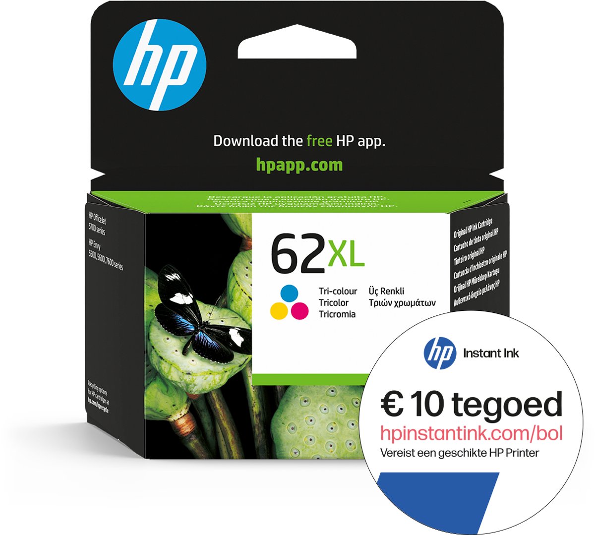 HP 62XL - Inktcartridge kleur + Instant Ink tegoed