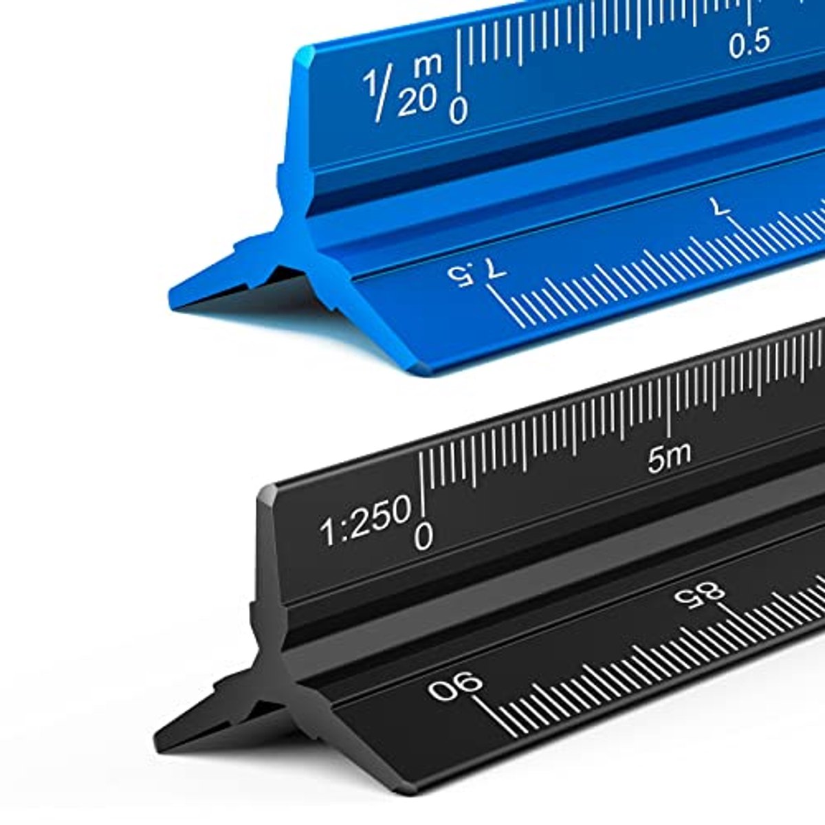 2 Stuks Driekantige Linialen - Metrische Schalen 1:20 tot 1:500 - 30 cm Aluminium Meetgereedschap voor Architectuur en Ingenieurs