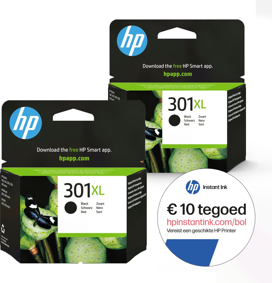 HP 301 - 2x Inktcartridge 301XL Zwart + Instant Ink tegoed