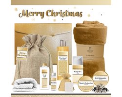 Geschenkset “Merry Christmas!” - 10 producten - 1410 gram | Luxe Kerst Cadeaubox voor haar - Wellness Pakket Vrouw - Giftset Fijne Feestdagen - Cadeaupakket Kerstcadeau - Geschenk Kerstpakket Werknemer Cadeau Bedrijf Relatiegeschenk - Gift Set Goud