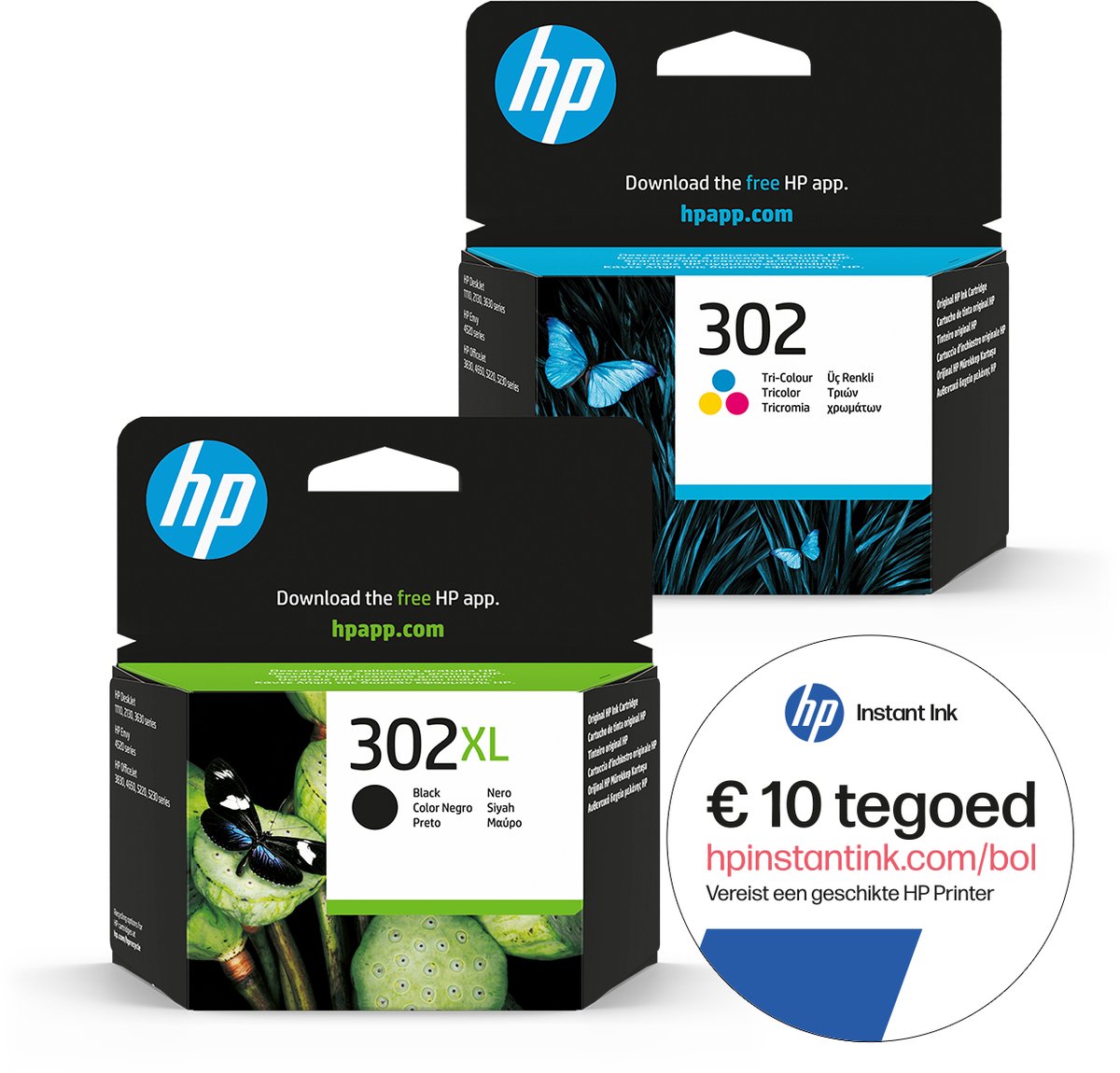 HP 302 - Inktcartridge 302XL Zwart & 302 Kleur + Instant Ink tegoed