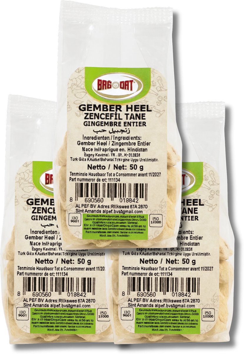 Bagdat - Gember Heel - Ginger Whole - Gember Korrel - Zencefil Tane - Ginger Grain - 50 gr - 100% Natuurlijk - Thee - 3 Stuks