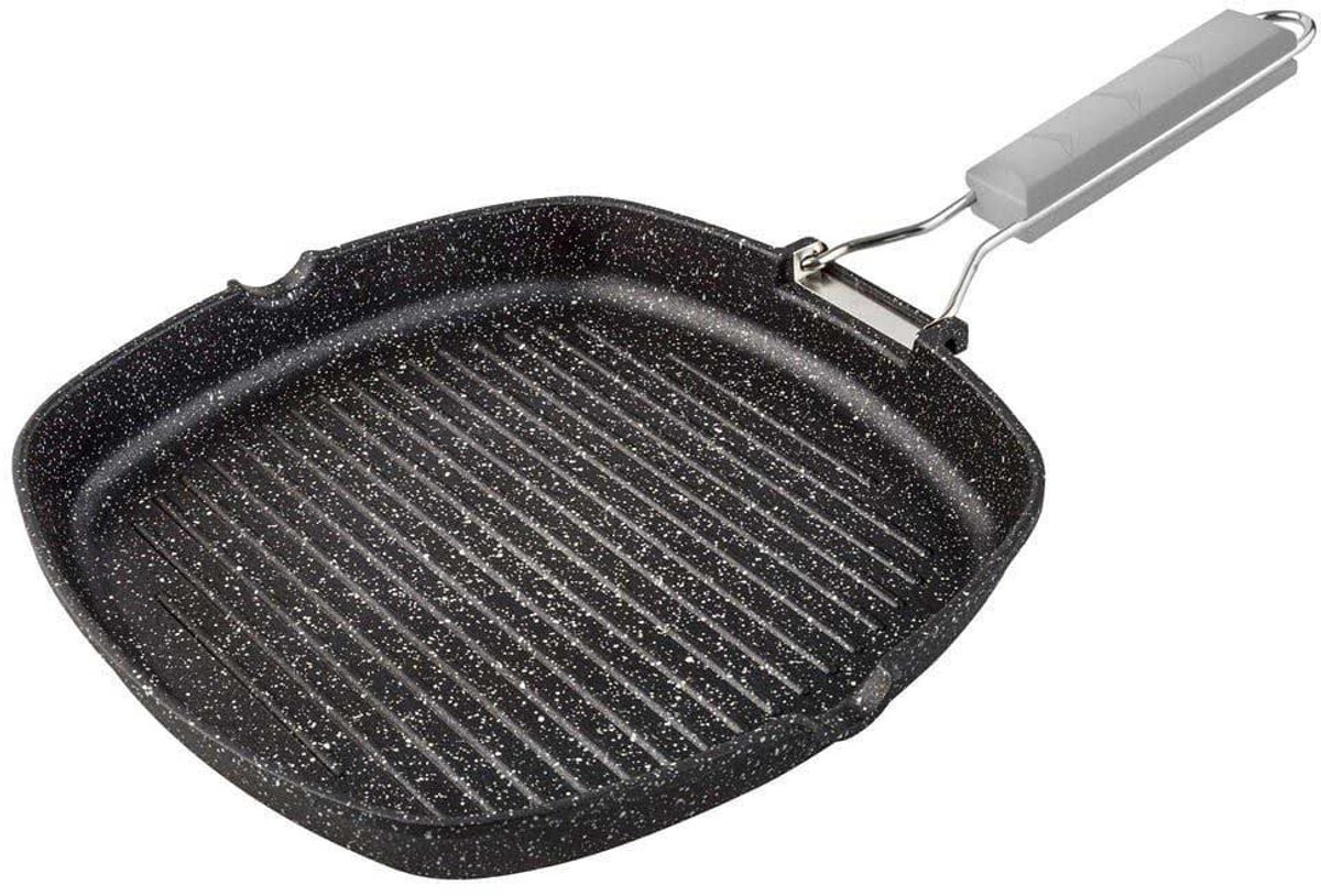 Supreme Steengrill Opvouwbare Handgreep Gestreept 28 Cm Zilver