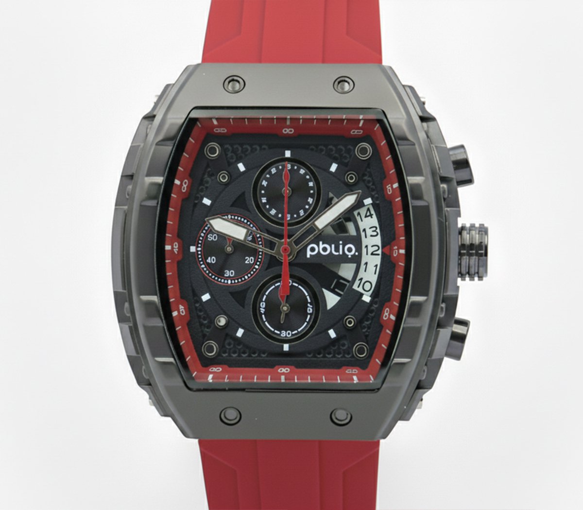PBLIQ - Luxe Herenhorloge Rood Zwart - Quartz Chronograaf Horloge
