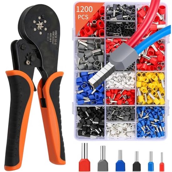 Set de pinces à sertir avec 1 200 cosses isolées pour installations électriques et bricolage