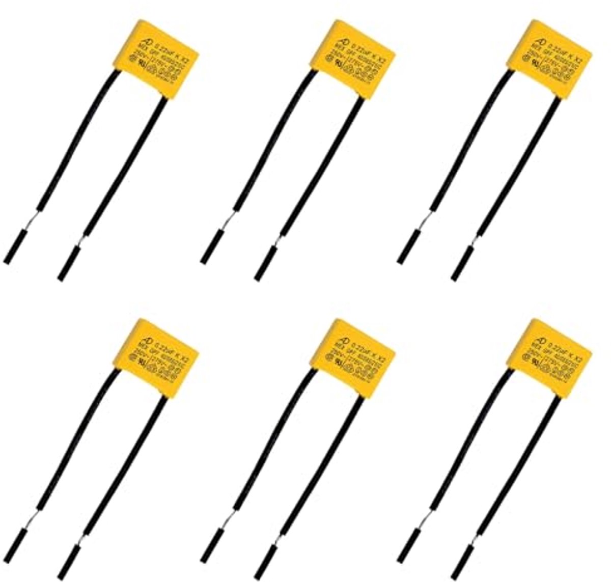 Set van 6 veiligheidscondensatoren 0,22 µF 275 V X2 voor elektronica