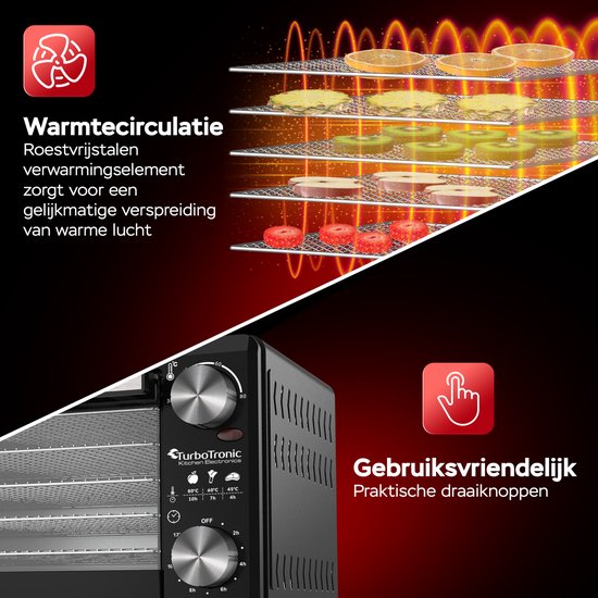 TurboTronic FD14 Voedseldroger - Droogoven - 14 Liter - Zwart