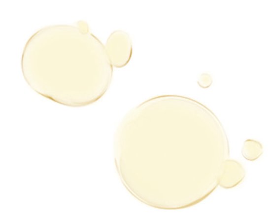 Druppels gouden Nuxe Huile Prodigieuse multi-purpose dry oil op een witte achtergrond.