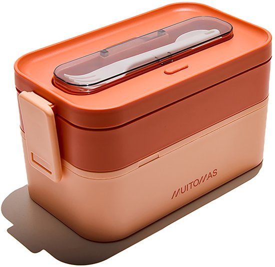 Boîte à Lunch Muitomas - 1,7 Litre – Compartiments différents – Résistant au micro-ondes et au lave-vaisselle - Couverts inclus - Peach Fuzz