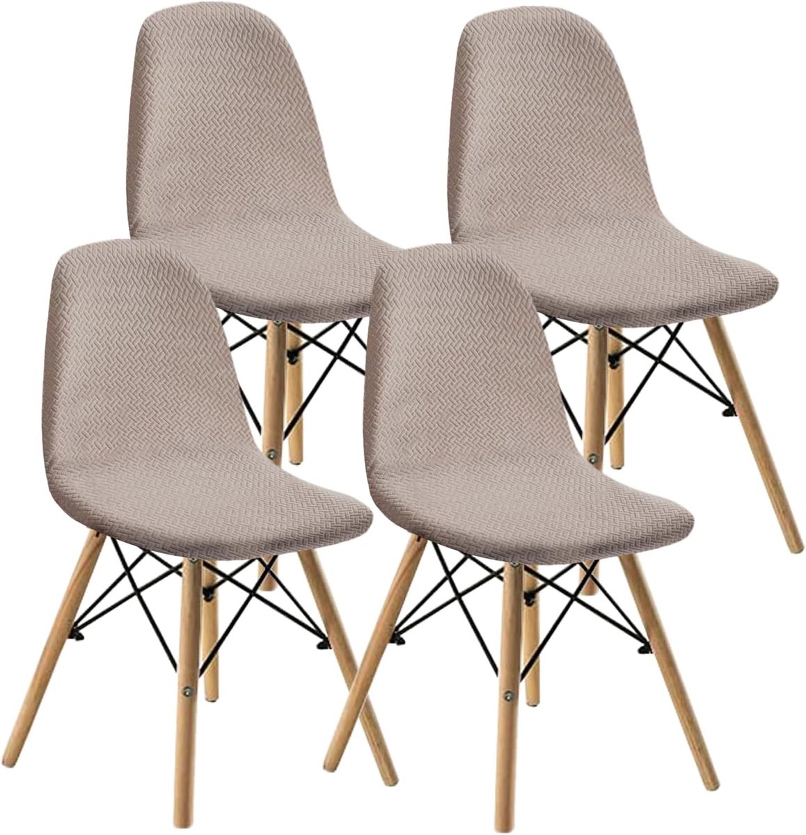 PromoHome Eetkamerstoelhoezen Set van 4 - Rekbare Beschermhoezen voor Stoelen - Moderne Jacquard Design - Machinewasbaar - Beige