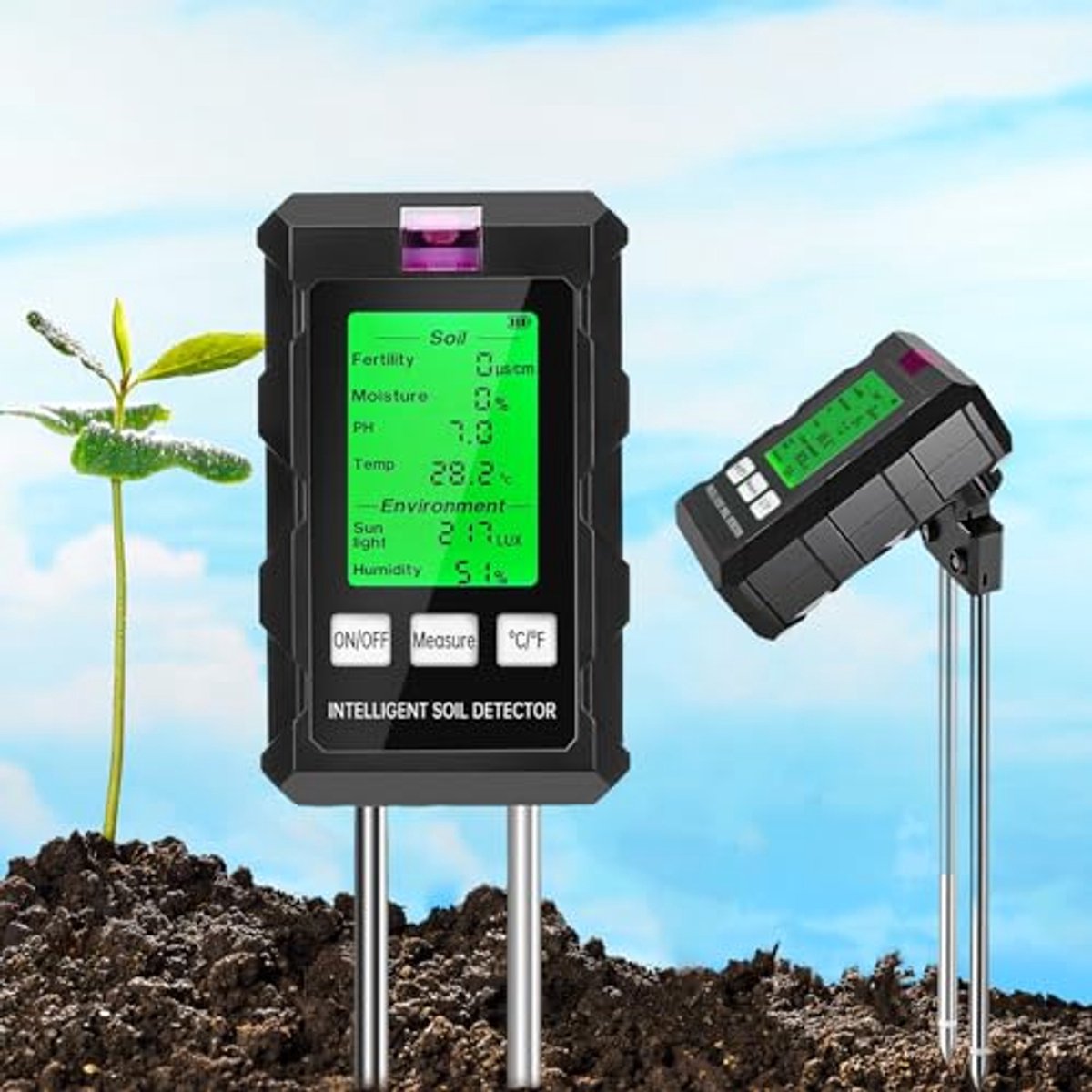 6-in-1 Digitale Bodemtestmeter voor pH, Vochtigheid en Temperatuur