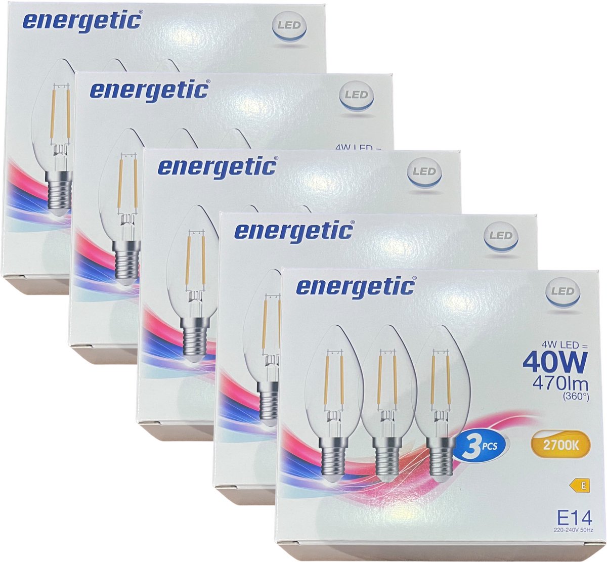 15 x Energetic - Kaars LED lamp - (5x3 PCS) - E14 - 4W (40W) - 2700k