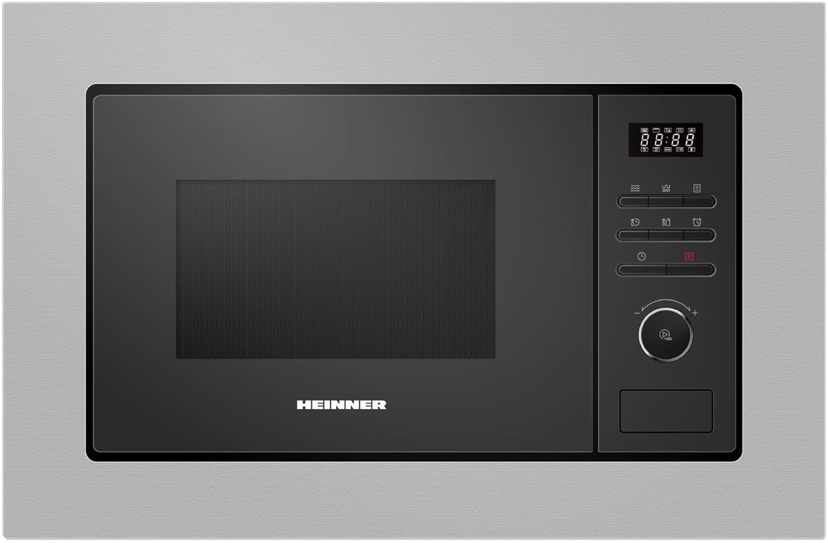 Heinner Inbouw Magnetron 20L – 800W – 1000W Grill – 5 Vermogensstanden – LED Display – Timer – Zilver/Zwart
