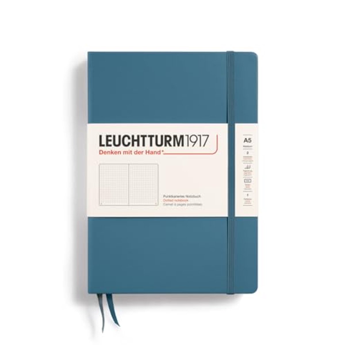 Medium notitieboek A5 met genummerde pagina's - hardcover, 251 pagina's, Stone Blue, gestippeld