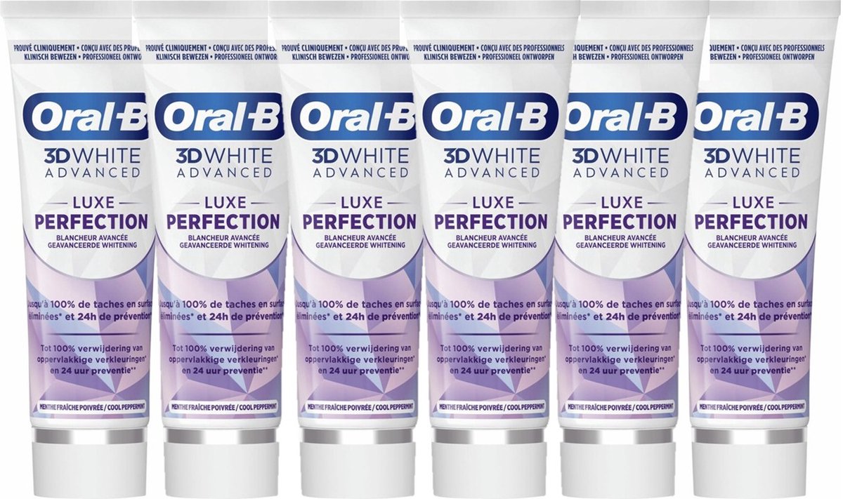 Oral B - Tandpasta - 3D White Advanced - Luxe Perfection - Voordeelverpakking 6 x 75 ml