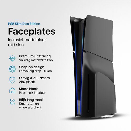 Playstation 5 Slim Faceplates Disc Edition (niet geschikt voor standaard PS5 & PS5 Pro) - Inclusief Mid Skin - Accessoires - Faceplate - Cover - Plate - Skin - Zwart