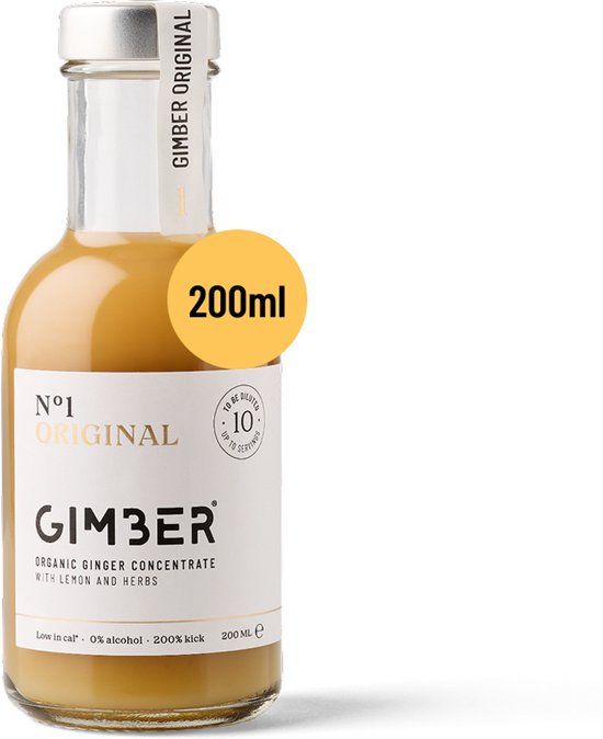 GIMBER Biologisch gemberconcentraat | 200 ml | alcoholvrije biologische drank van gember, citroen en kruiden, hoogwaardig.