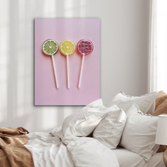 Akoestisch wandpaneel 60x80 cm - Vilt schilderij Lolly - Snoep - Citrus - Akoestische panelen - Geluidsdempende wanddecoratie - Geluidsisolatie woonkamer - Muurdecoratie geluidspanelen
