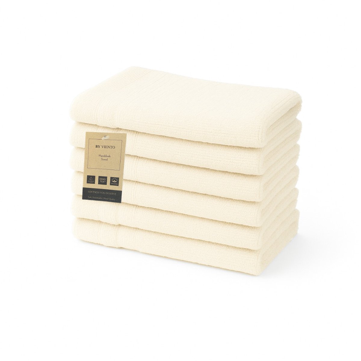 By Viento Luxe Gastendoeken – Set van 6 – 30×50 cm – Natuur Crème – Hotelkwaliteit – 100% Katoen – 600 g/m²