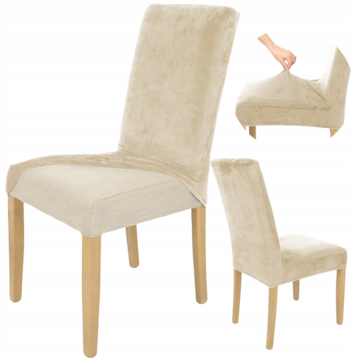 Elastisch Velours Stoelhoes - Kasjmier Beige