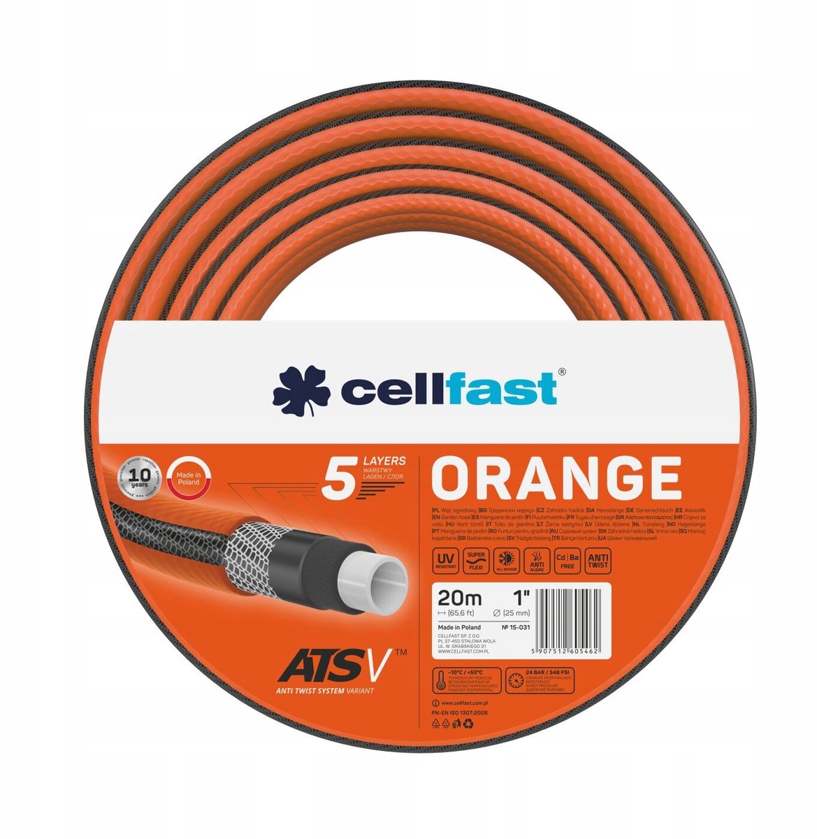Cellfast ORANJE ATSV Tuinslang 20m 1" - Duurzaam en flexibel
