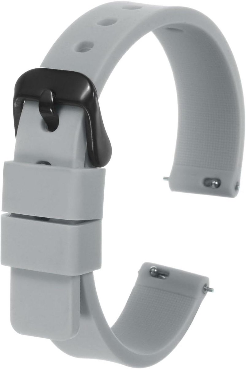 Siliconen horlogeband 19 mm breed - snelsluiting - zacht rubberen reserveband - zwart roestvrijstalen sluiting - unisex - grijs.