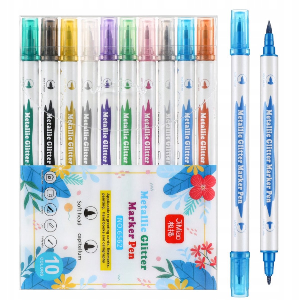 Set van 10 Metallic Glitter Markers, Dubbelzijdig, Kleurrijk