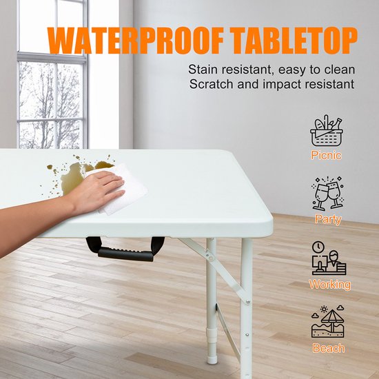 BLACKCOLORS - Klaptafel - 125 cm - Robuust & Draagbaar - Met Handvat - Opvouwbaar - Verstelbare Hoogte - Multifunctioneel (Kamperen/Picknick/Feesten) - Binnen/Buiten - Draagvermogen 135 kg - Wit — afbeelding 5