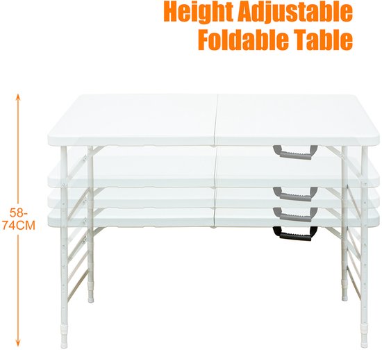 BLACKCOLORS - Klaptafel - 125 cm - Robuust & Draagbaar - Met Handvat - Opvouwbaar - Verstelbare Hoogte - Multifunctioneel (Kamperen/Picknick/Feesten) - Binnen/Buiten - Draagvermogen 135 kg - Wit — afbeelding 4