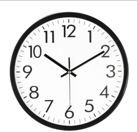 Wandklok - Groot en Duidelijk Cijferwerk - Ideaal voor Slaapkamer en Kantoor - Moderne Design, Batterij Gevoed - 25 cm Diameter - Wit/Zwart - 1 stuk