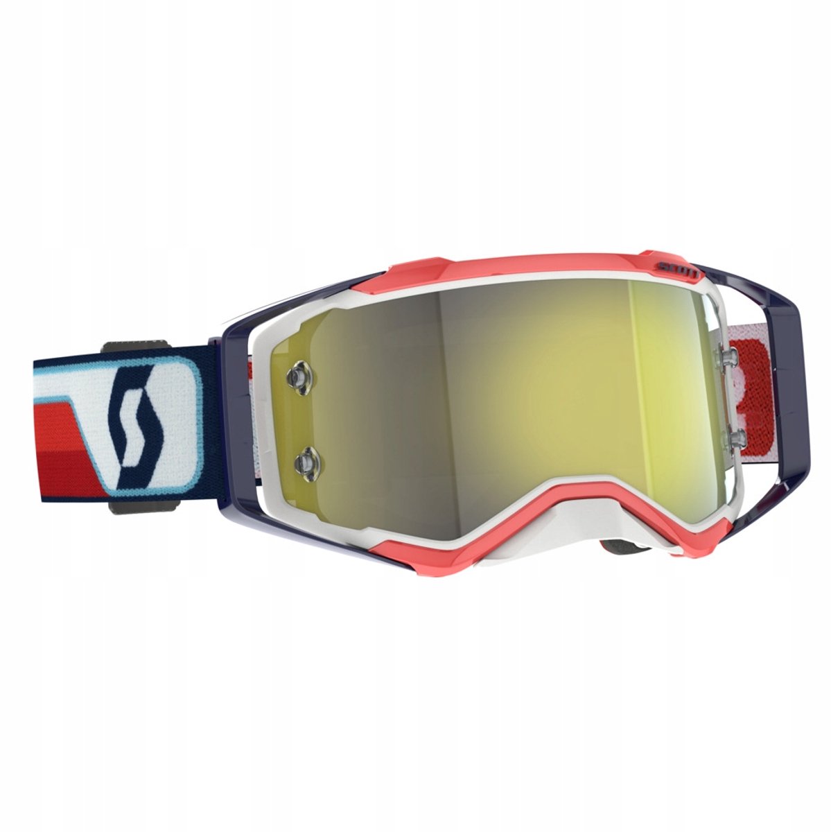 SCOTT Prospect Motorcrossbril - Rood/Wit/Blauw, Geel spiegelglas
