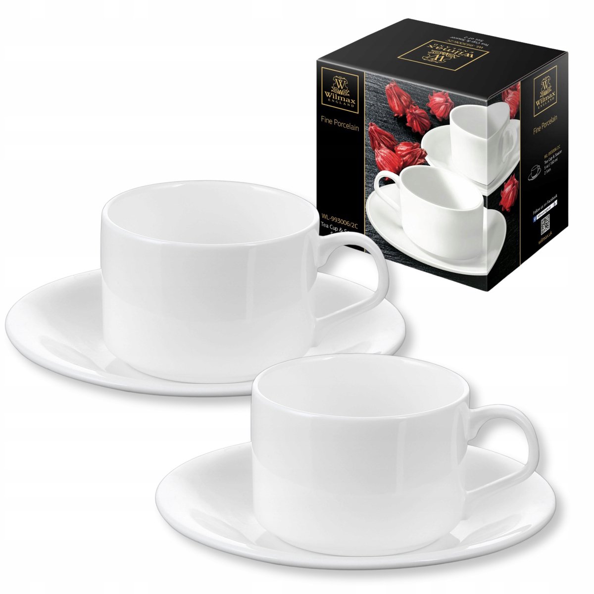 Wilmax Porseleinen Koffie Kopjes met Schotel Set (2 stuks, 160ml)