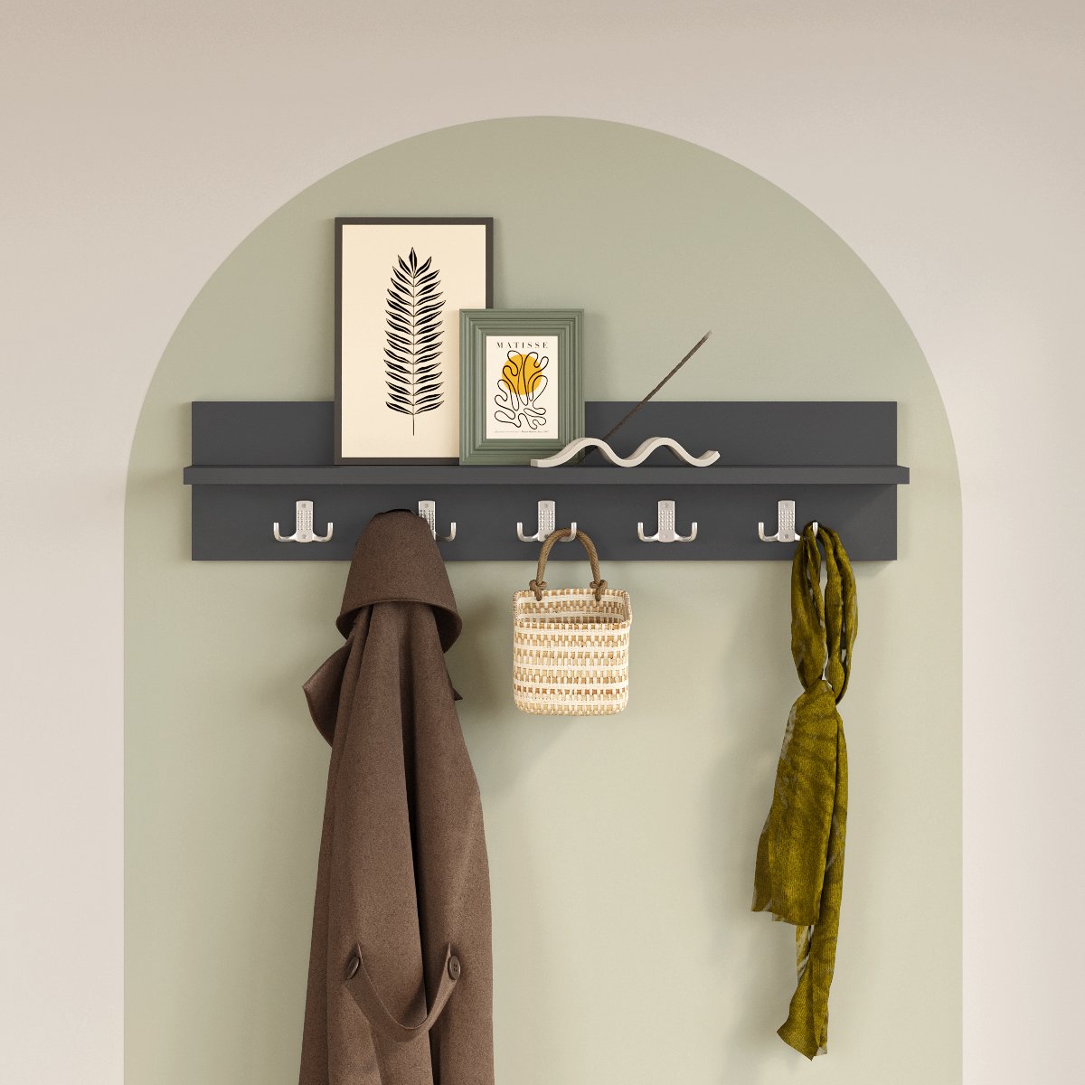 LUNOR® Leon - Kapstok - Wandkapstok- 5x2 haken - Antraciet - 80 cm