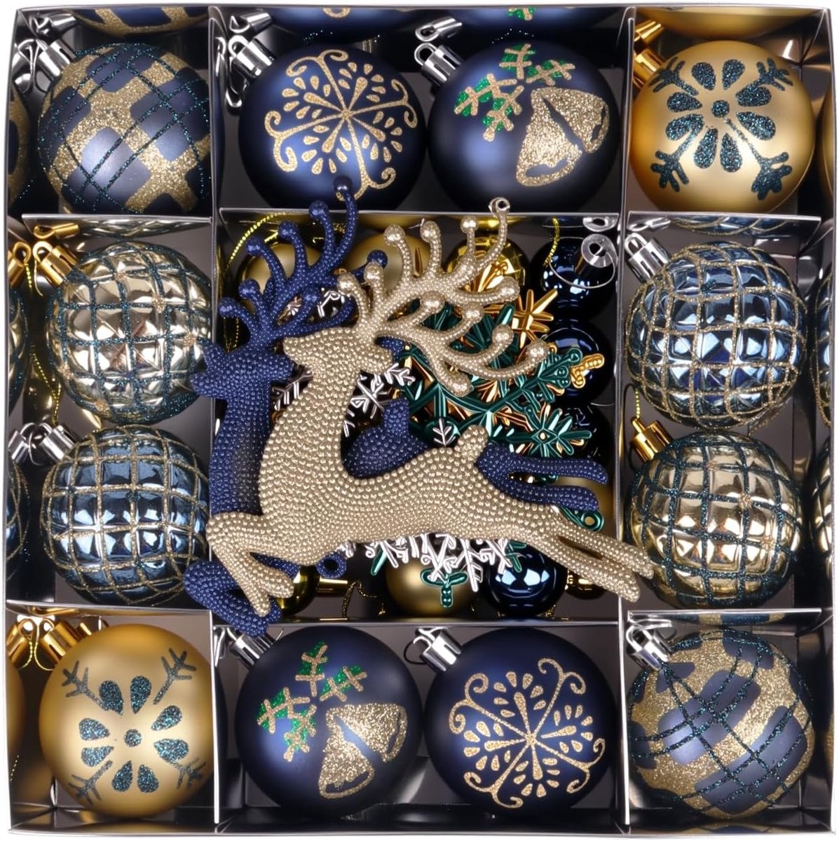 Kerstbal Set Blauw & Goud - 2025 Kerstboom Versiering - Antiek Glanzende Kerstballen - Breekvrij Kunststof - Klassieke Hangende Decoratie - Voor Binnen - 45 Stuks