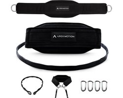 APEX MOTION Dip Belt – Weight Belt tot 1000KG – One Size Fits All – 125cm Nylon Chain – 4 Karabijnhaken – D-Ringen – Full Black