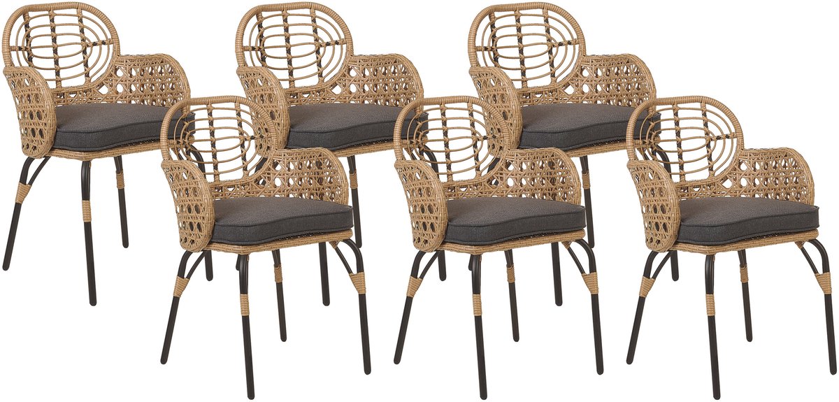 BELIANI PRATELLO - Tuinstoel set van 6 - Grafietgrijs - Rotan