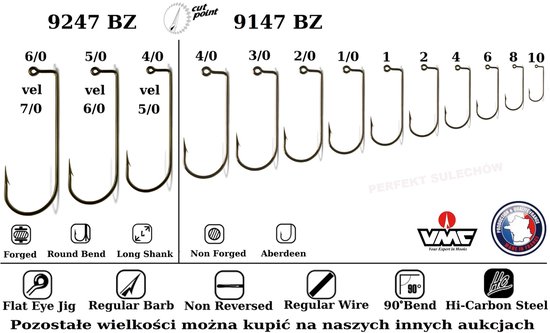 50x VMC 9147BZ Jig Haken Maat 2/0 - Hi-Carbon Staal — afbeelding 2