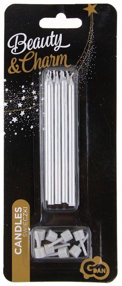 Zilveren Lange Taartkaarsen 10 cm - 8 Stuks