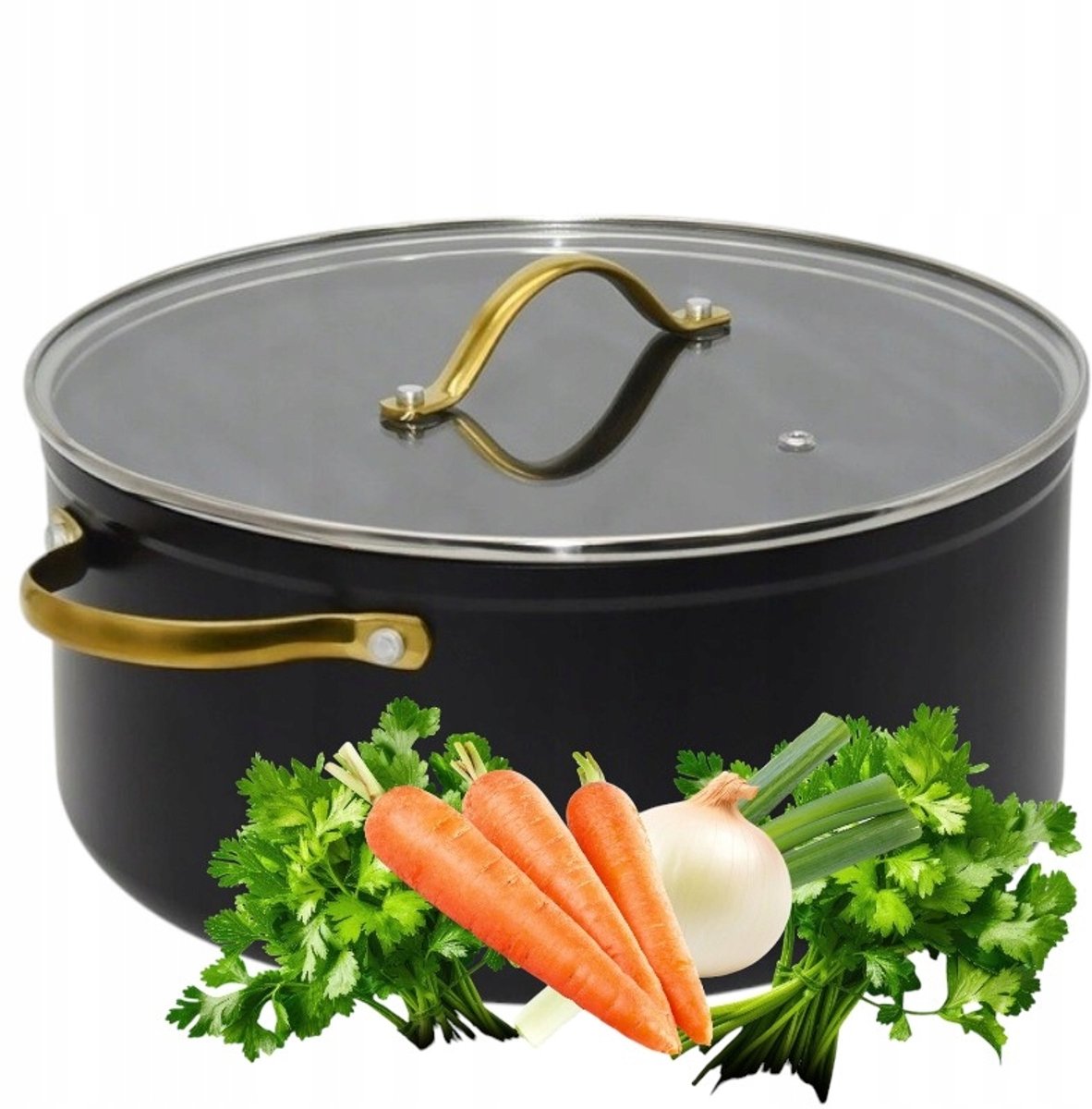 Silesia Emalia HANYS Aluminium Pan 1.9L - Zwart met Gouden Handvatten