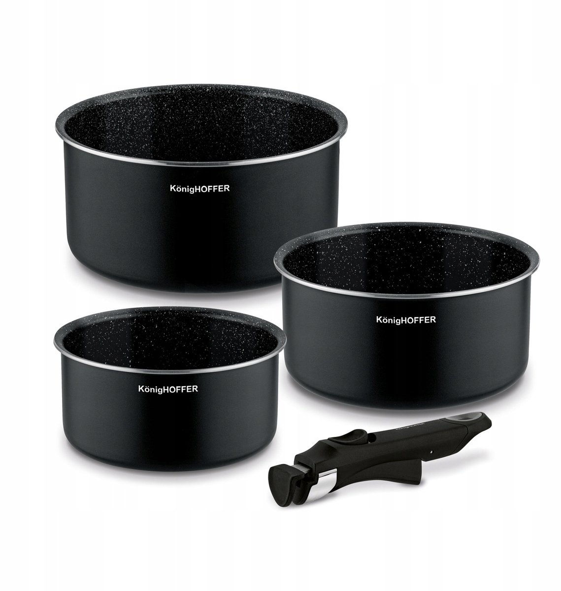 Konigoffer Spinel Zwarte Pannenset met afneembare handgreep (4-delig)