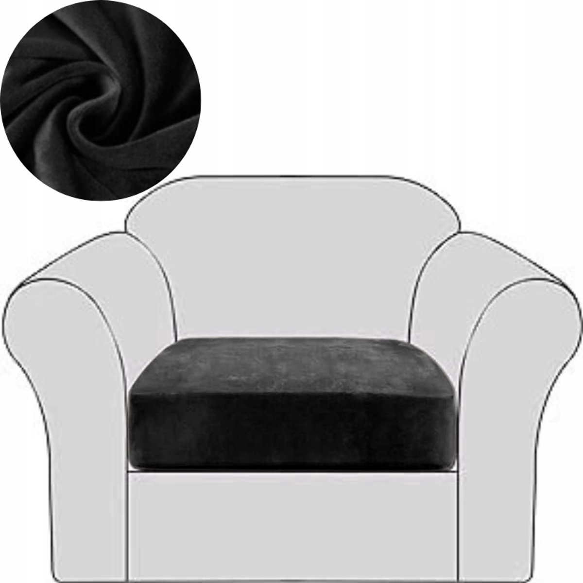 Elastische bankhoes / stoelhoes van velours - Zwart