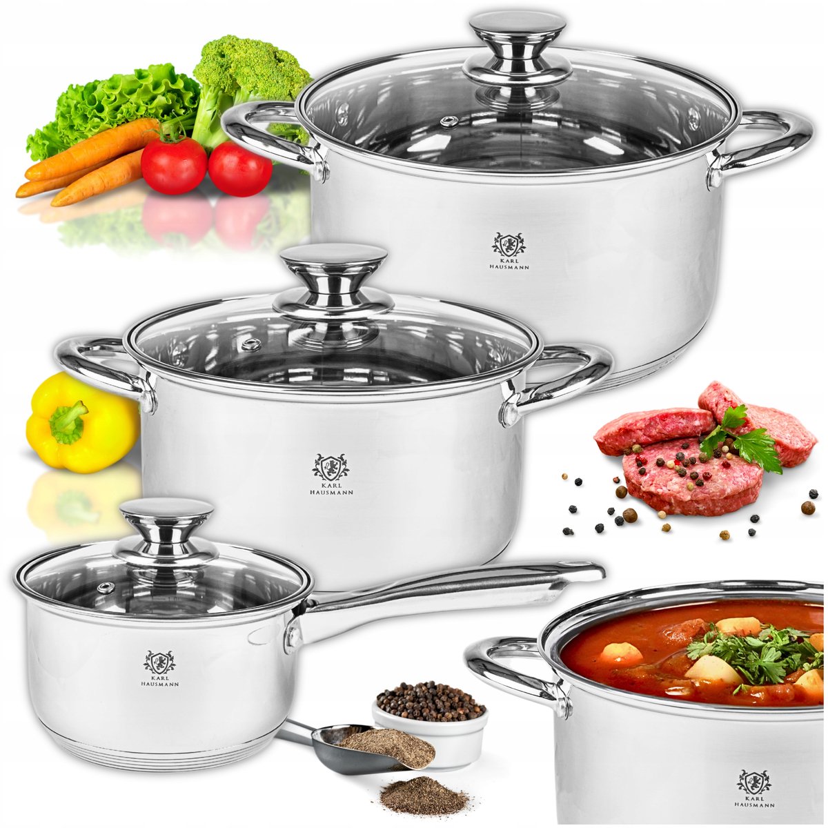 Karl Hausmann GROSS pannenset 6-delig RVS voor inductiegas