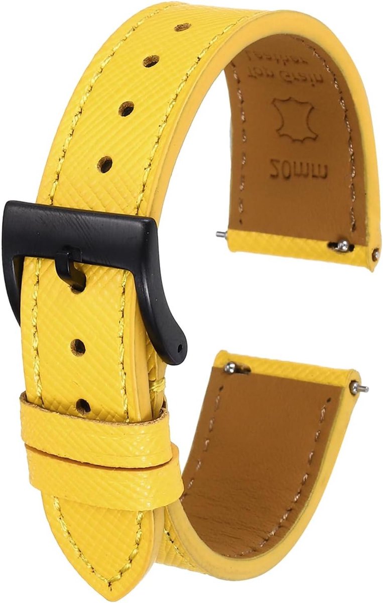 Leren horlogebandje 21 mm (geel) - Snelwissel reservearmband met zwarte gesp