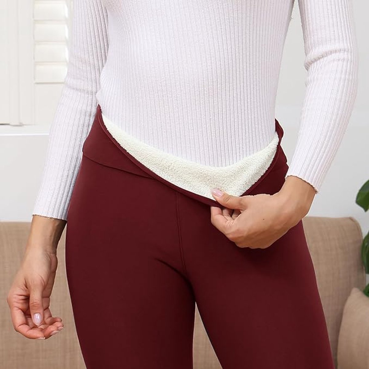 Fleece Gevoerde Leggings Vrouwen Thermische Bont Gevoerde Leggings Winter Hoge Taille Warme Sherpa Leggings Dames Workout Yoga Broek , maat S , rood