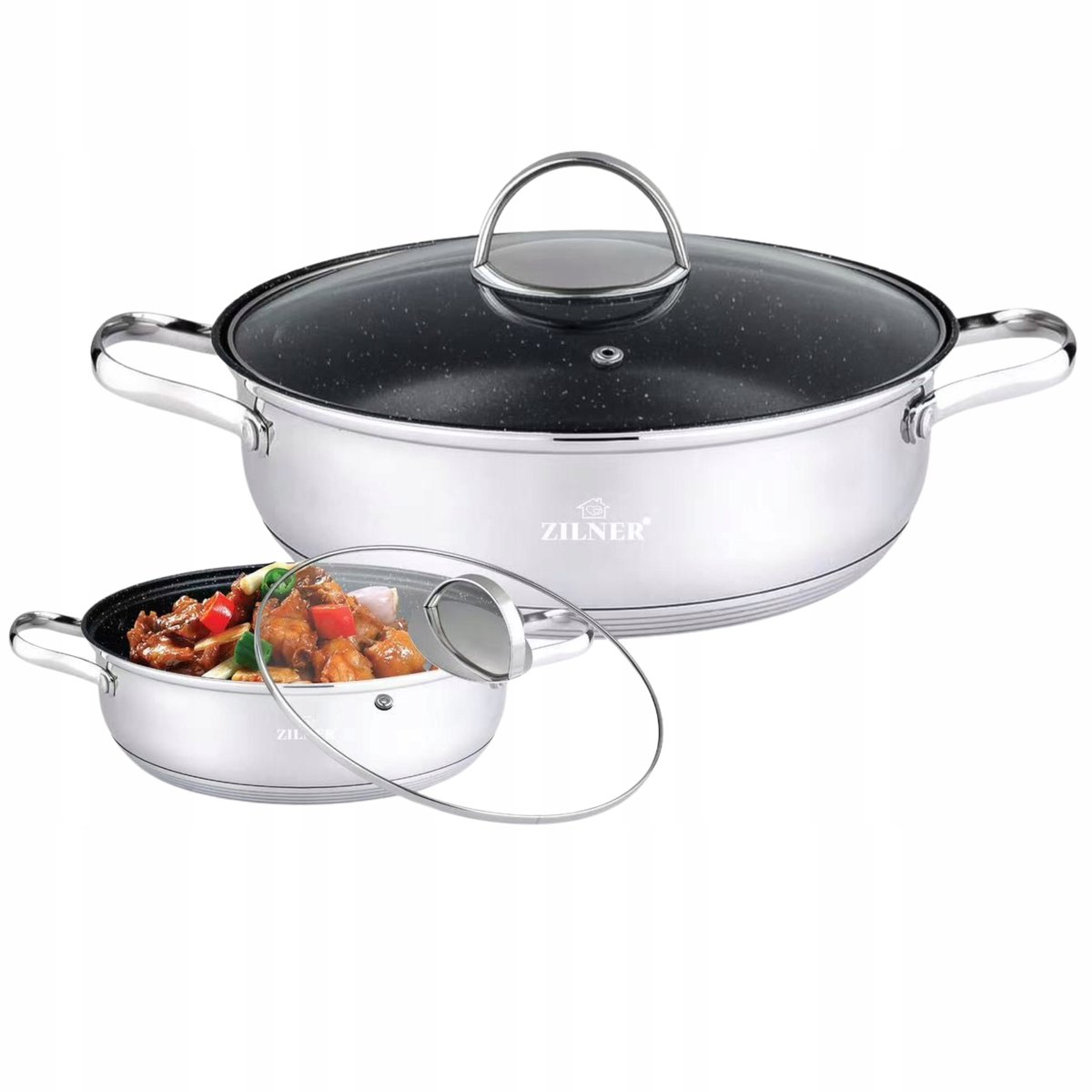 Roestvrijstalen pan met deksel - 24 cm, 3,8 l - antiaanbaklaag, inductie en gas