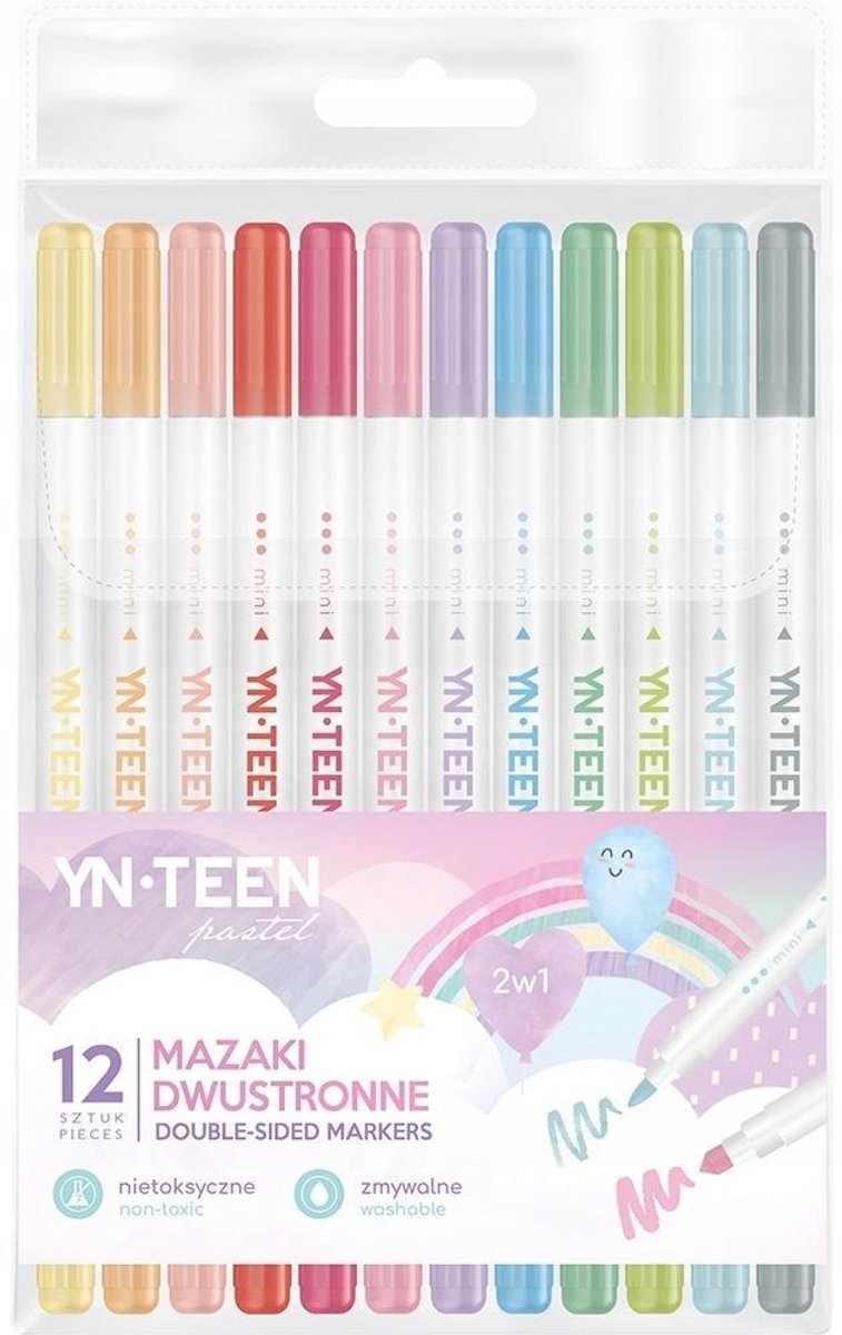 Dubbelzijdige Pastel Markers, 12 Kleuren