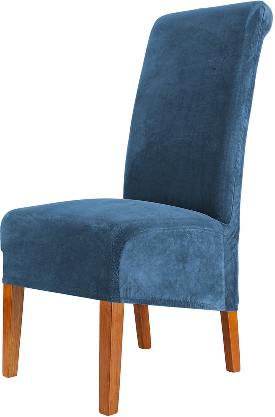 Set de 2 housses de chaise extensibles en polyester avec dossier haut, élastiques, lavables et amovibles, bleu roi.